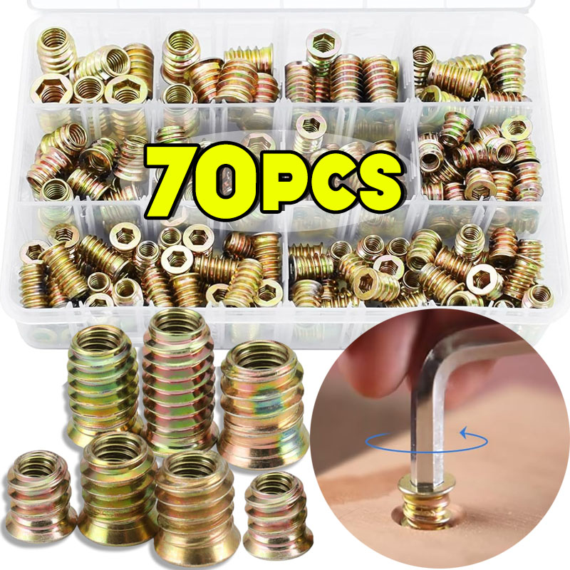 Furniture Hardware Threaded Inserts - 70pcs Threaded Insert Nut E-nut Kit