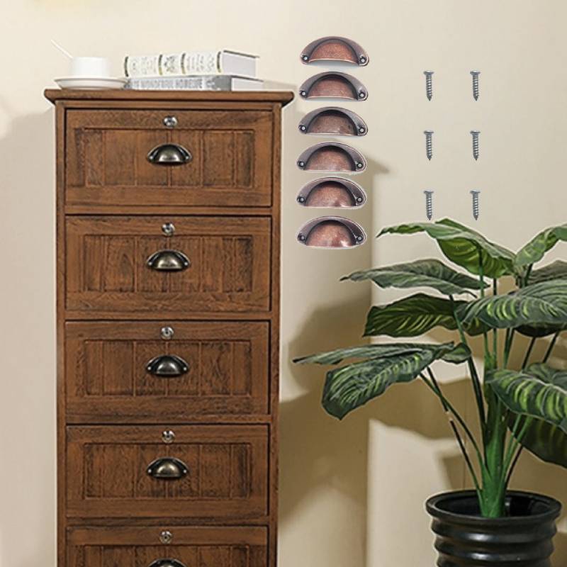 Furniture Hardware Items - 6 metal handles, arched-design drawer knobs—essential